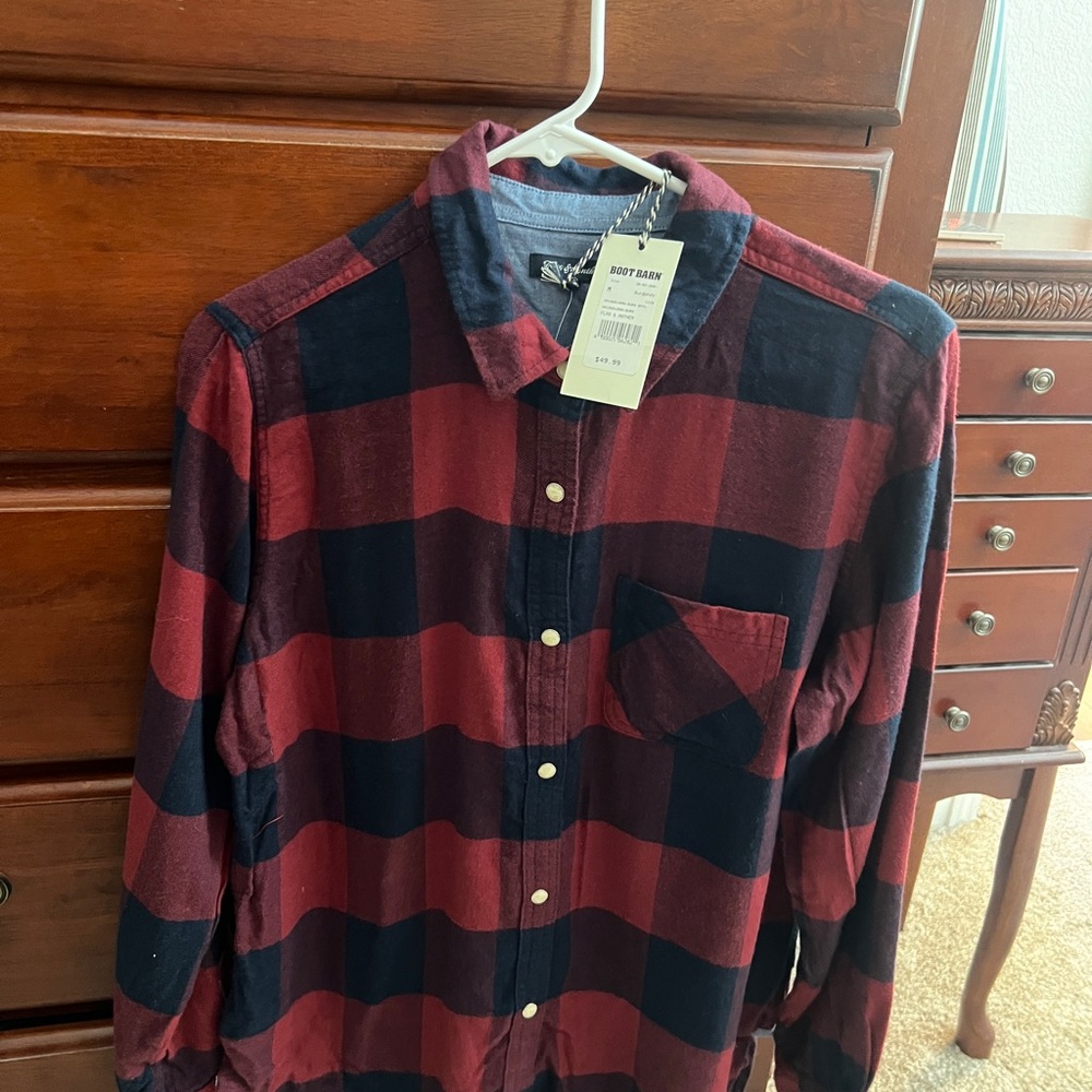 Red and Blue Button Down Plaid Shirt